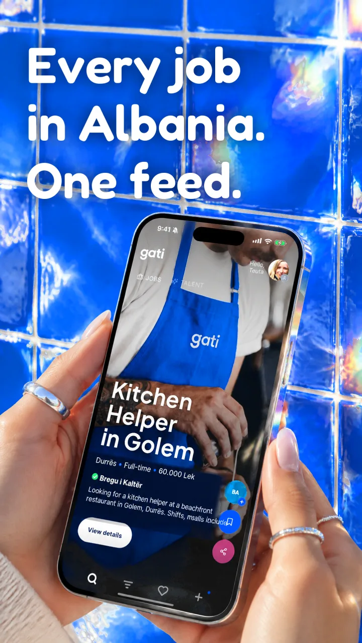 Gati job feed showing a kitchen helper role in Golem